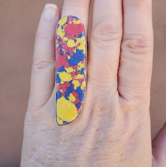 New Mosaic Balloon Jasper 925 Silver Statement Ring. - Picture 12 of 14